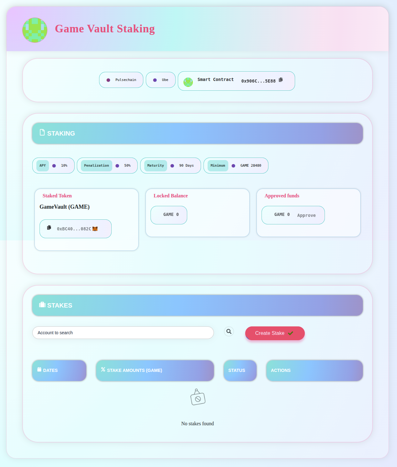 Staking contract deployed and UI available