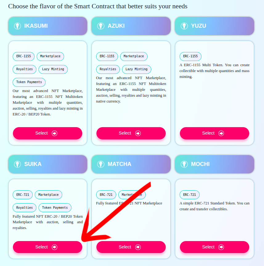 Select Suika flavor: ERC-721 with token payments