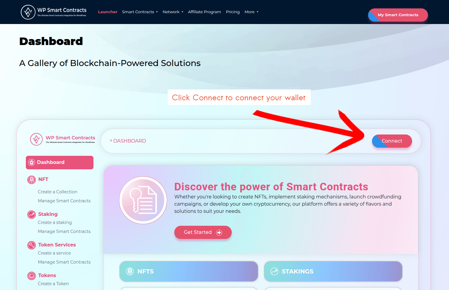 Dashboard with launcher link