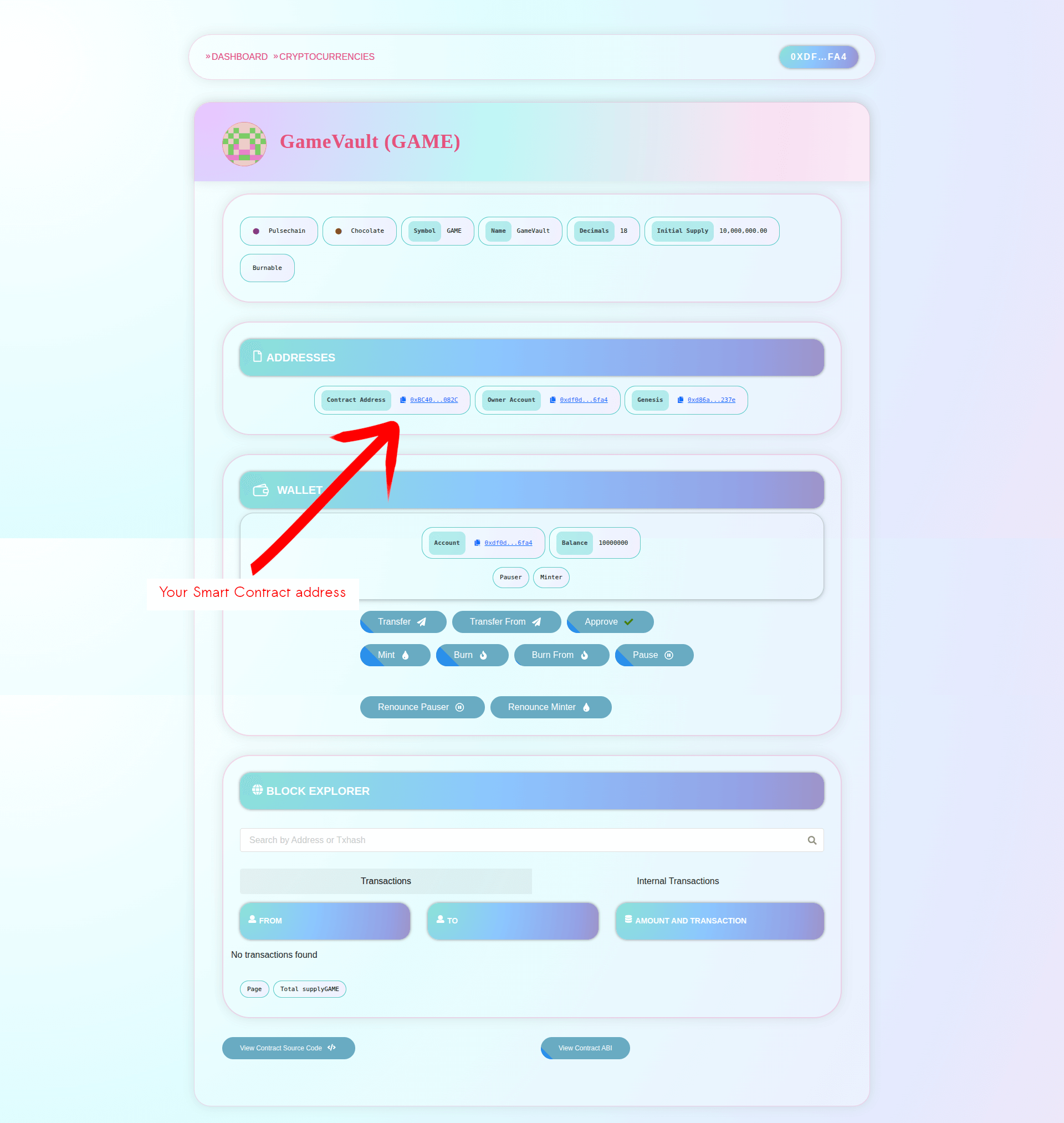Deployed token frontend