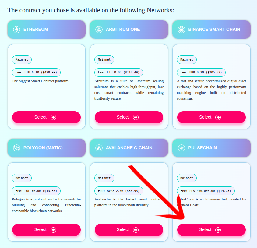 Select Pulsechain network for staking deployment