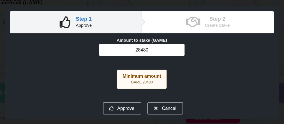 Enter the amount to create a new stake